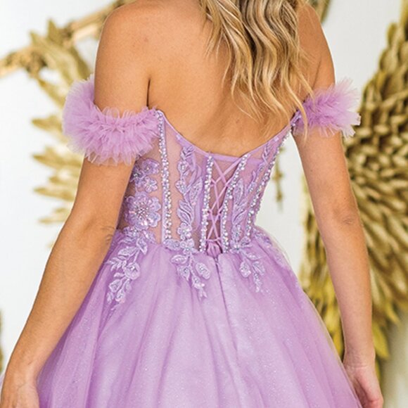 New Lilac Floral Lace Embellished Mini Fit & Flare Evening Tulle Dress DQ 3406 - Picture 7 of 8